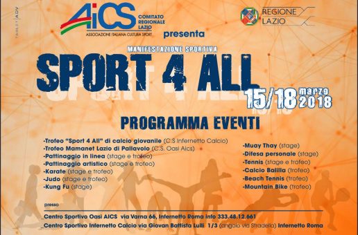 “SPORT 4 ALL” – Quattro giorni di sport per tutti targato AICS, dal 15 al 18 marzo